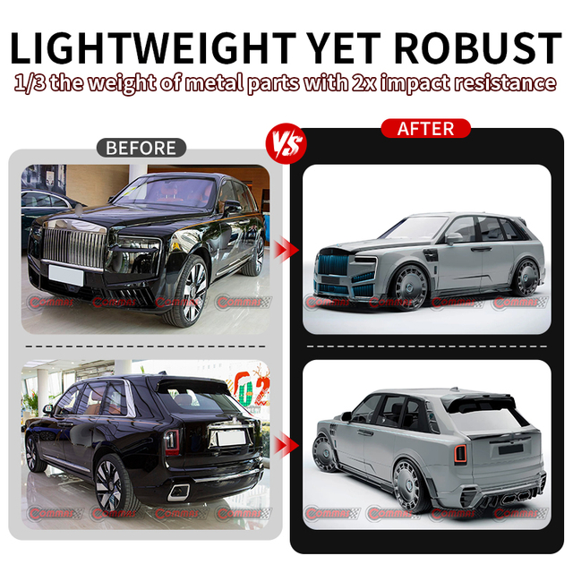 The new Rolls-Royce Cullinan Mansory carbon fiber matte finish body kit.