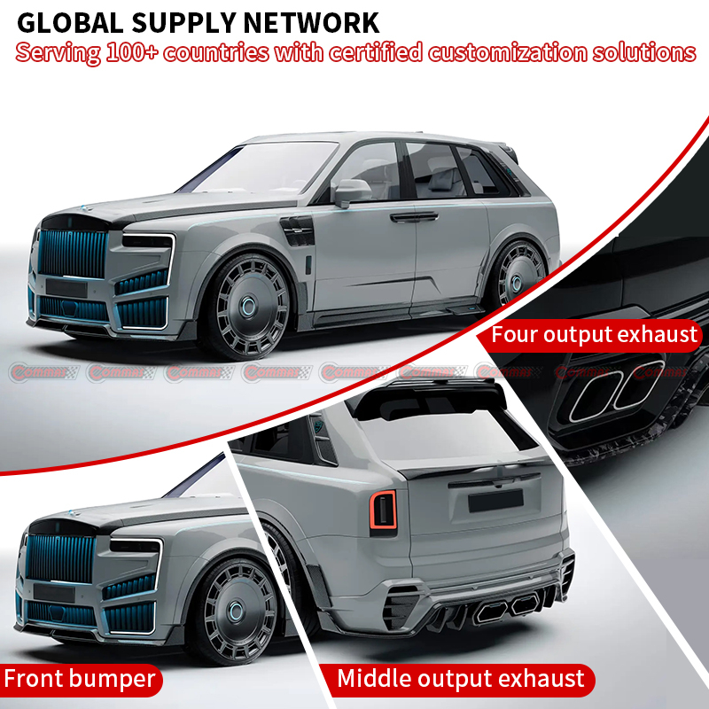 The new Rolls-Royce Cullinan Mansory carbon fiber matte finish body kit.